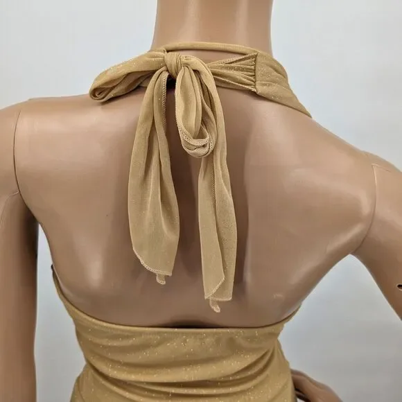 Vintage y2k Speechless Gold Midi Dress Fairycore Glitter Halter Siren Size S - Picture 11 of 12